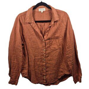 Anthropologie Cloth & Stone Top Womens XL Orange Linen Button Down Lightweight